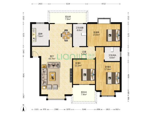 星光苑 3室1厅2卫 136平方