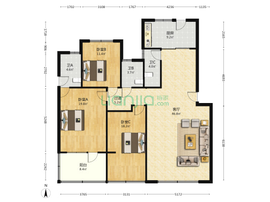 长江东路218号 3室1厅3卫 146平方