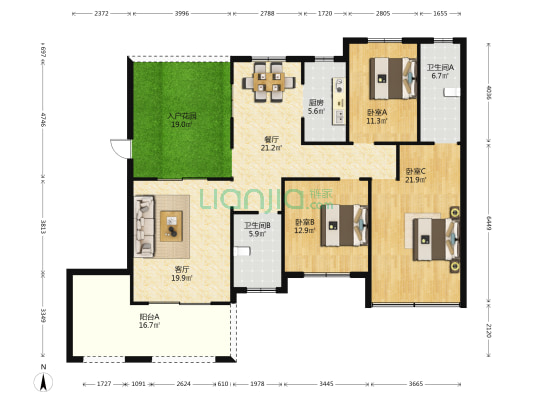 清风南岸 3室2厅2卫 143平方