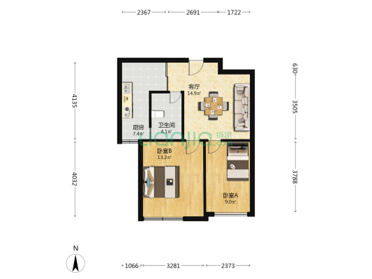 鸿基豪庭 2室1厅1卫 70平方