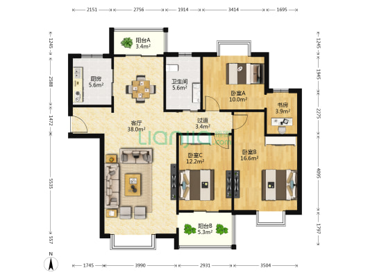 百城晶典 4室1厅1卫 128平方