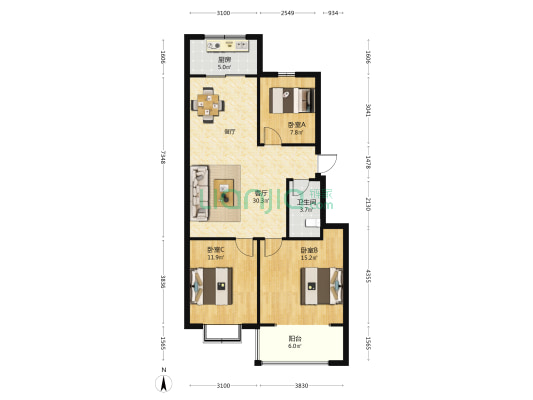 云门山花园东苑 3室1厅1卫 101平方