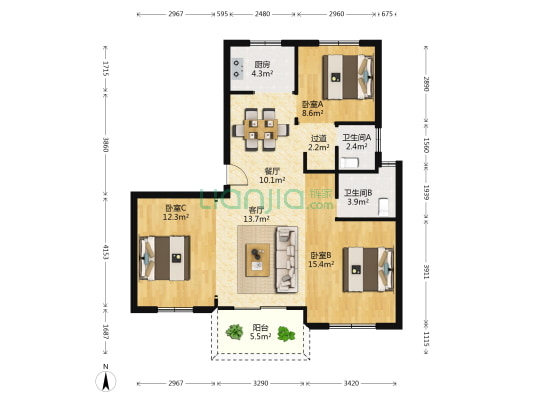 和悦家园 3室2厅2卫 97平方