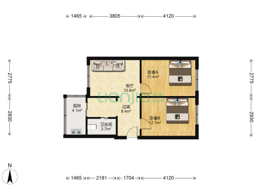 荣民街（二七商圈） 2室1厅1卫 63平方