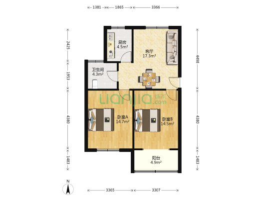 云林苑北区 2室1厅1卫 85平方