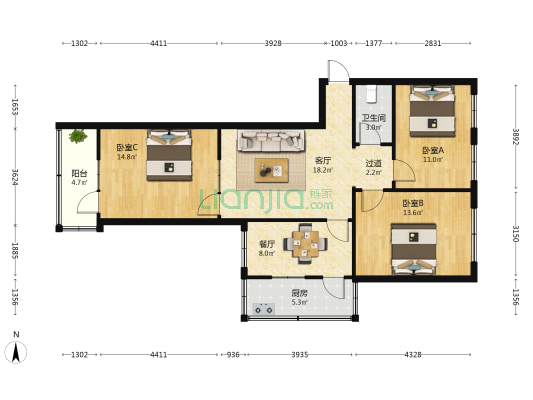 陵园路89号 3室2厅1卫 101平方