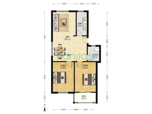 桂花园南区 2室1厅1卫 85平方