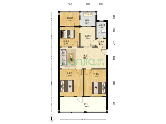 商检局宿舍 3室1厅1卫 87平方