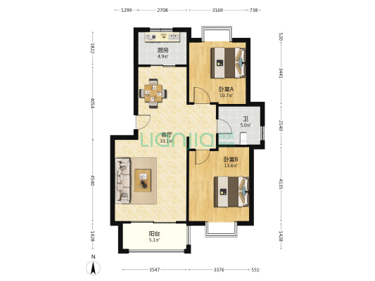 新升公寓 2室1厅1卫 89平方