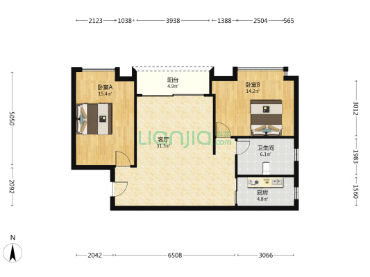 启业楼 2室1厅1卫 84平方