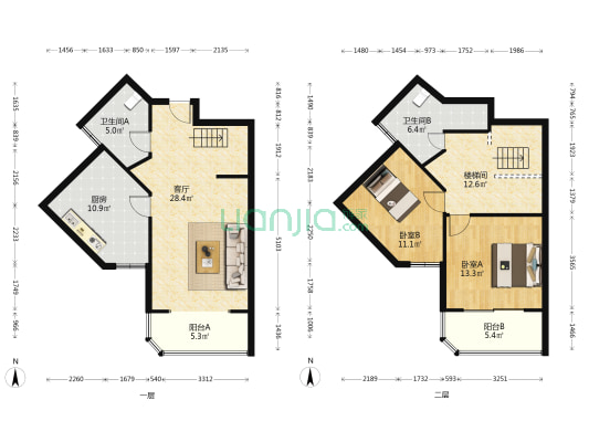 大众苑 2室1厅2卫 127平方