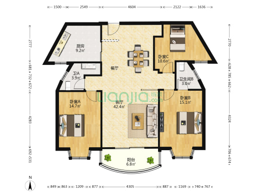 佐岸明珠 3室1厅2卫 141平方