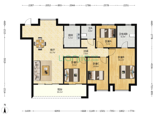 长江存储国际社区 4室1厅2卫 138平方