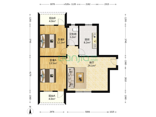 桂华花园 2室1厅1卫 88平方