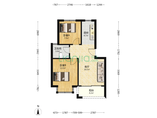 秀女巷 2室1厅1卫 65平方