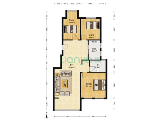 都市嘉源 3室1厅1卫 103平方