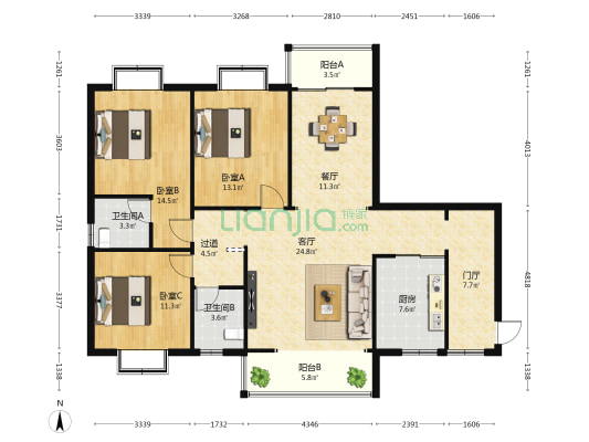金岭佳苑 3室2厅2卫 136平方