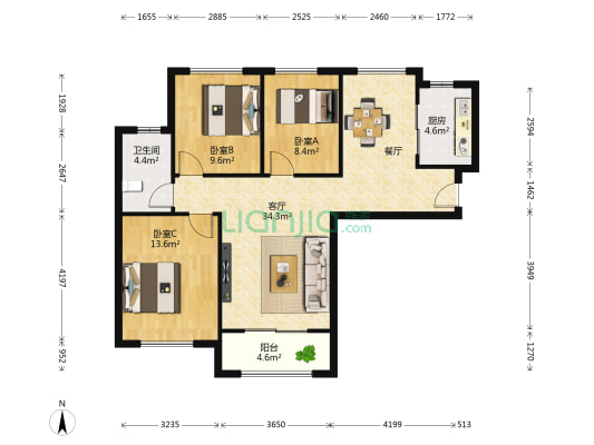 旭辉中央宫园 3室1厅1卫 97平方