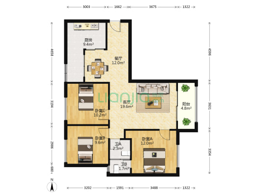邦泰花园 3室2厅2卫 104平方