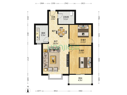 中铁十七局二公司小区 2室1厅1卫 91平方