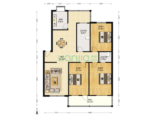 八一社区 3室1厅2卫 142平方