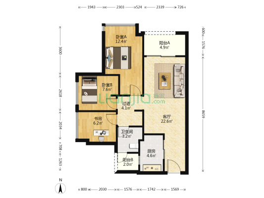 万科招商理想城屿光 3室1厅1卫 80平方