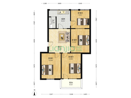 城守前8号 4室1厅1卫 89平方