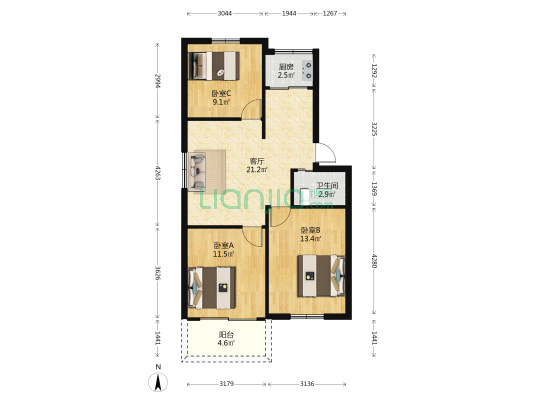 省电信公司观风亭街57号单位宿舍 3室1厅1卫 80平方