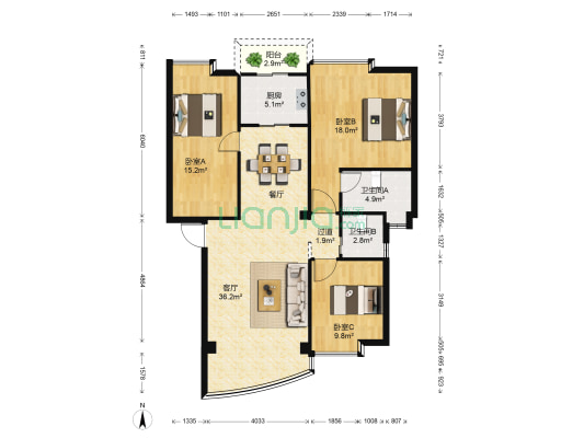 盛世领南 3室1厅2卫 104平方