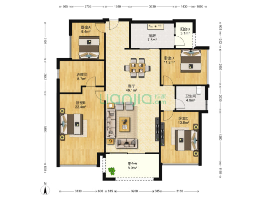 荣和 · 公园悦府 4室1厅1卫 140平方