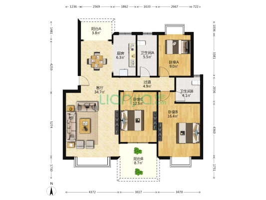 黄家湖小区 3室1厅2卫 118平方
