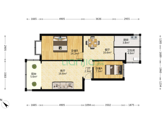 蛟湖路 2室2厅1卫 72平方