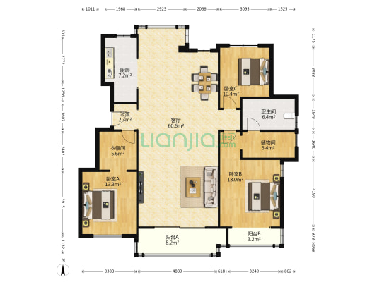 鲁商蓝岸丽舍晟园 3室1厅1卫 166平方
