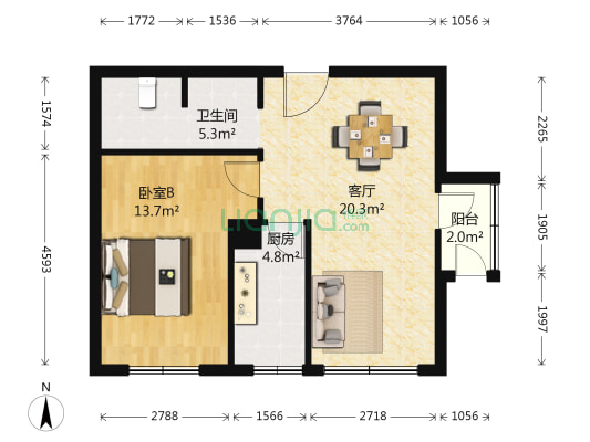 世豪小公馆 1室1厅1卫 72平方