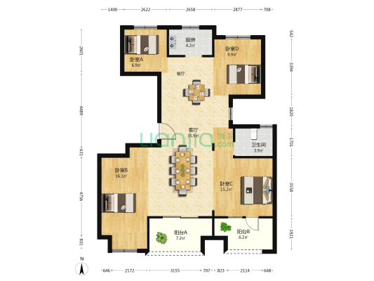 名璟花园 4室1厅1卫 127平方
