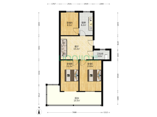 菜市综合楼 3室1厅1卫 75平方