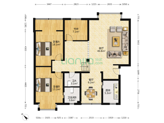 美林花园 3室2厅2卫 126平方