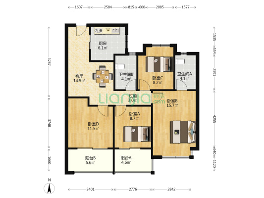 云望府 4室1厅2卫 111平方