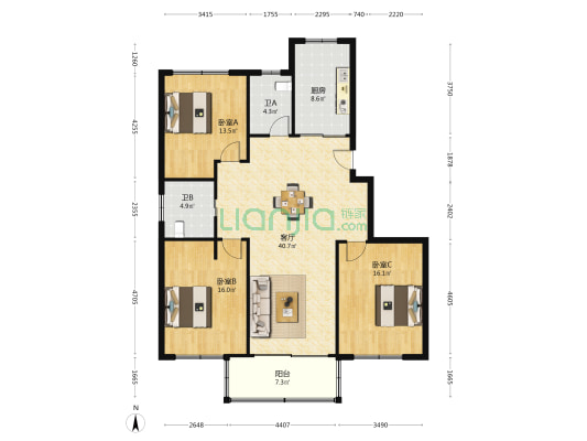 洋沙二村南区 3室1厅2卫 132平方