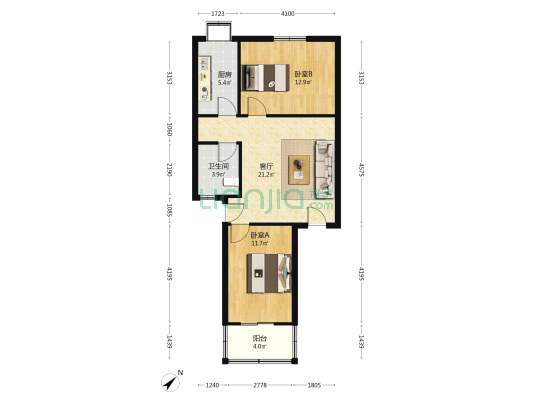 武铁四美苑 2室1厅1卫 77平方