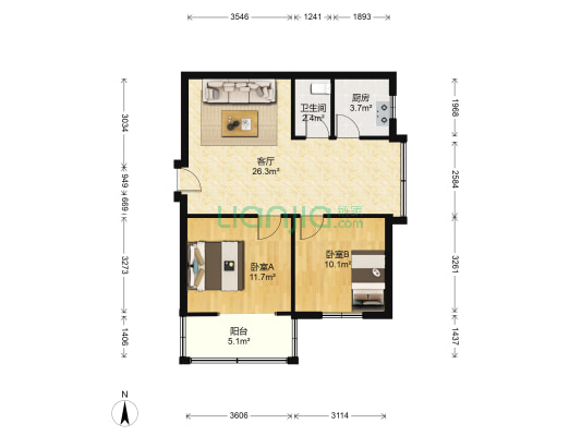 昭青怡园B区 2室1厅1卫 66平方