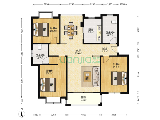 富鑫苑 3室1厅2卫 119平方