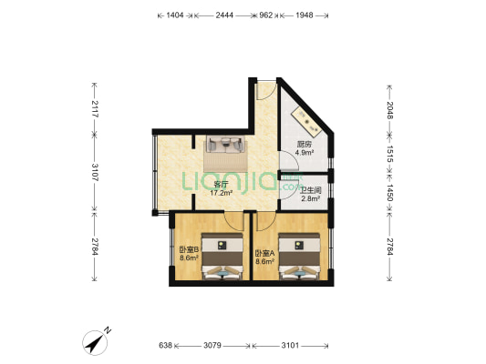 宝圣东路19号 2室1厅1卫 55平方
