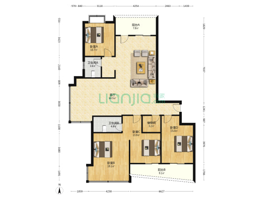 天福世纪广场 4室1厅2卫 196平方