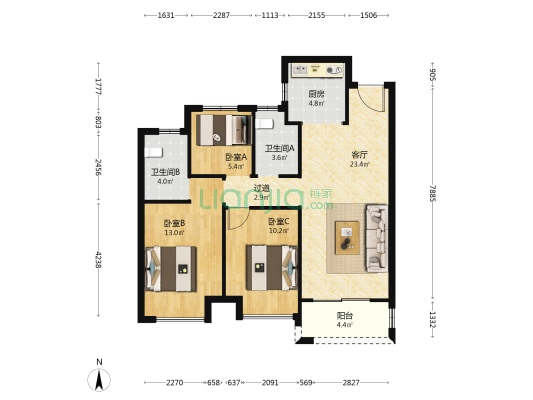 富田城九鼎华府八号院 3室1厅2卫 99平方
