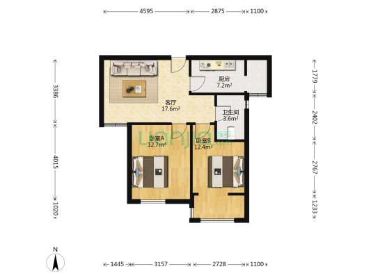 欣华苑 2室1厅1卫 85平方