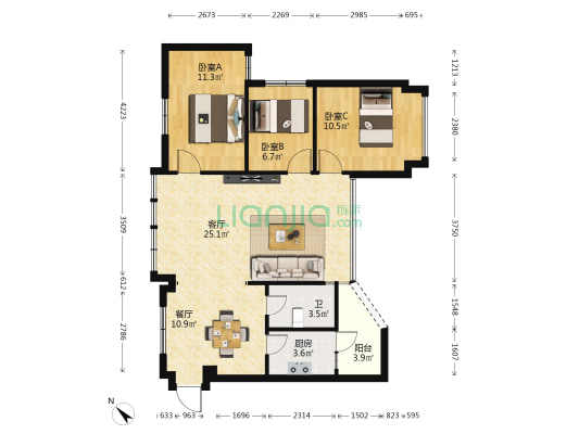 香堤水岸 3室2厅1卫 89平方
