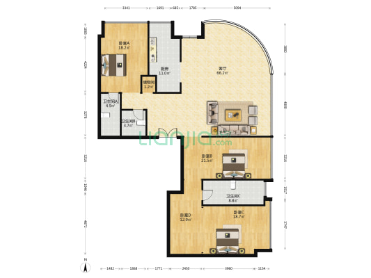 复地滨江金融中心 4室1厅3卫 232平方