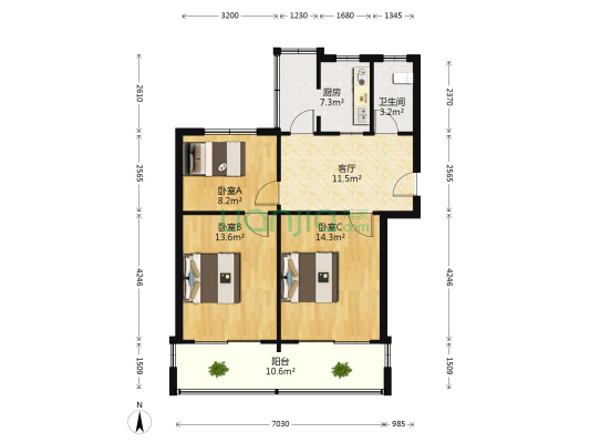 万象东园 3室1厅1卫 77平方
