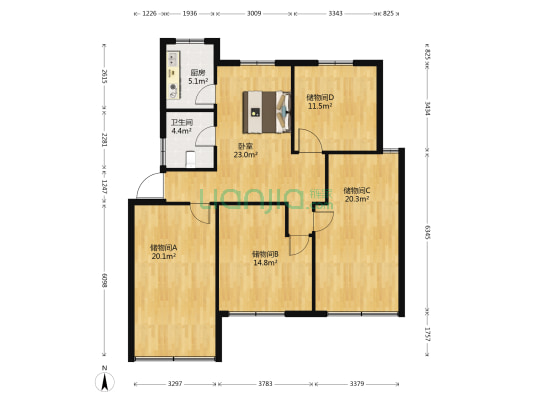 茗景苑A区 1室0厅1卫 120平方